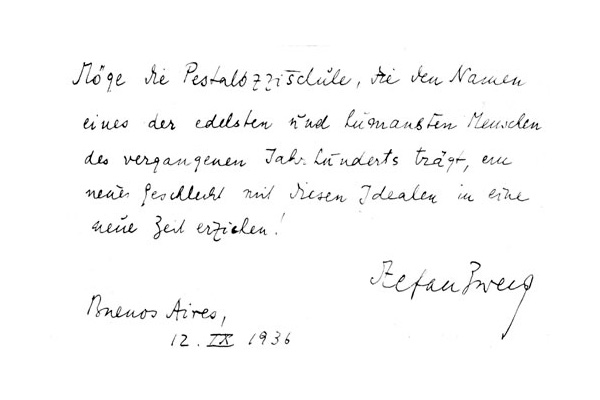 Carta de felicitación de Stefan Zweig